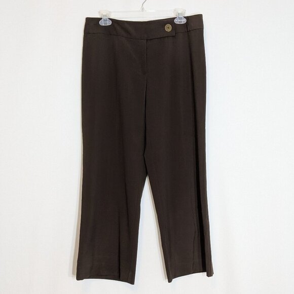 APOSTROPHE Brown Mid-Rise Front Zip Stretch Poly Career Pants; Size 12P - Picture 1 of 5